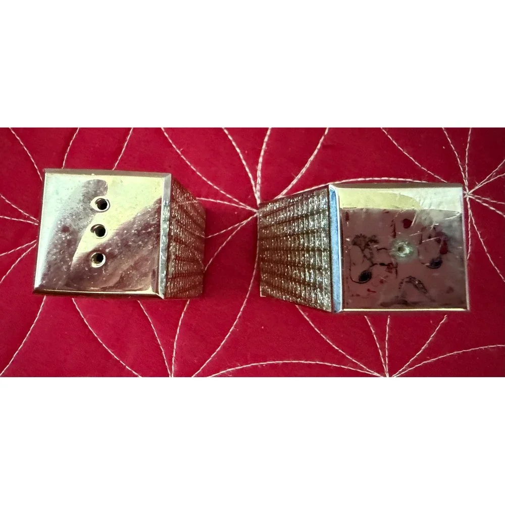 Silver Tone Rhinestone Studded Salt and Pepper Shaker Set Modern Wedge Design